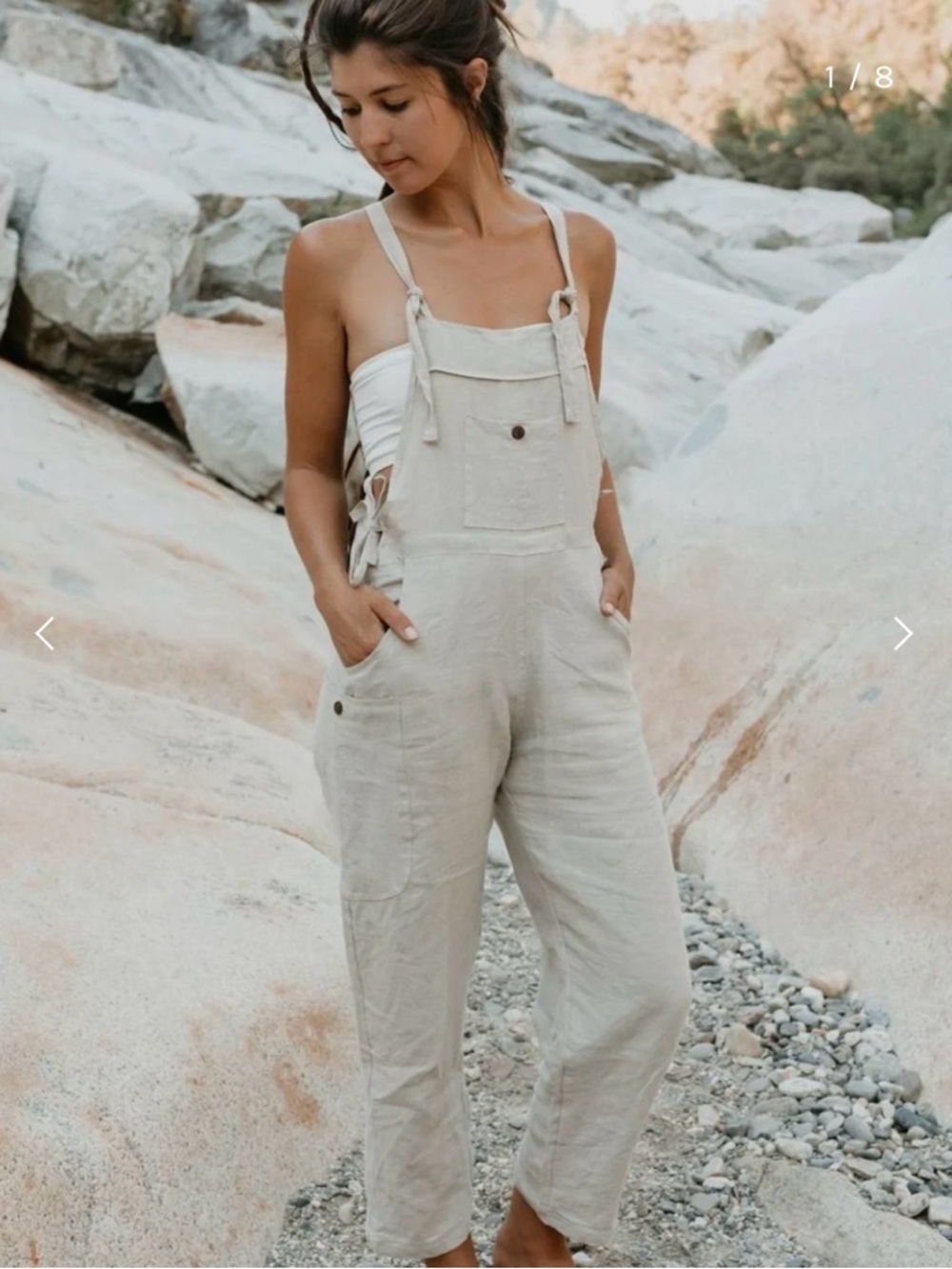 Sparrow Co Beige 100% Hemp:Linen Tie-Side Overalls NWOT